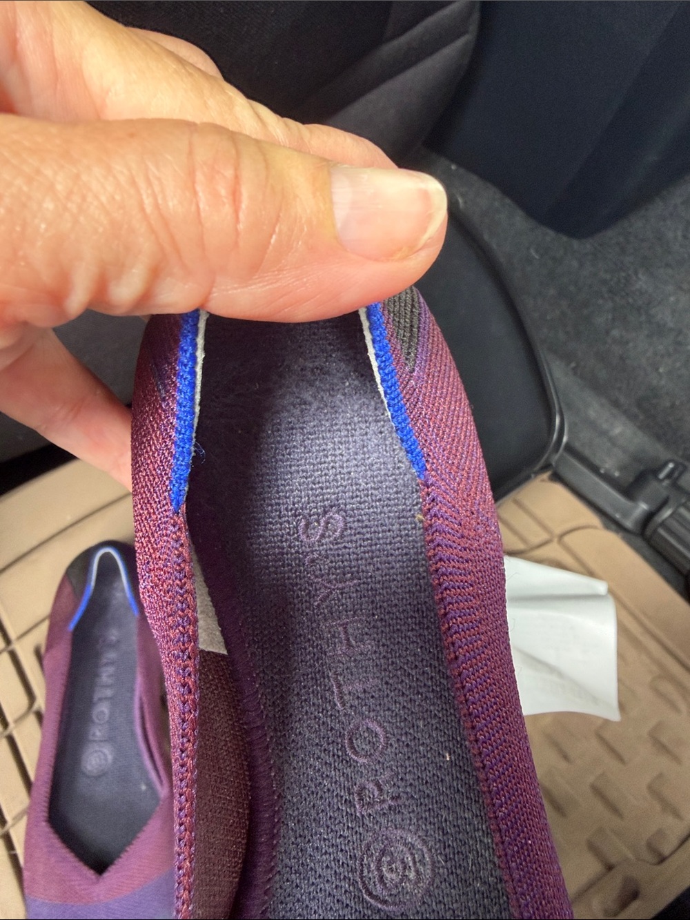 Rothy's Plum and Navy Knit Ballet Flats with Blue Trim - Picture 7 of 7